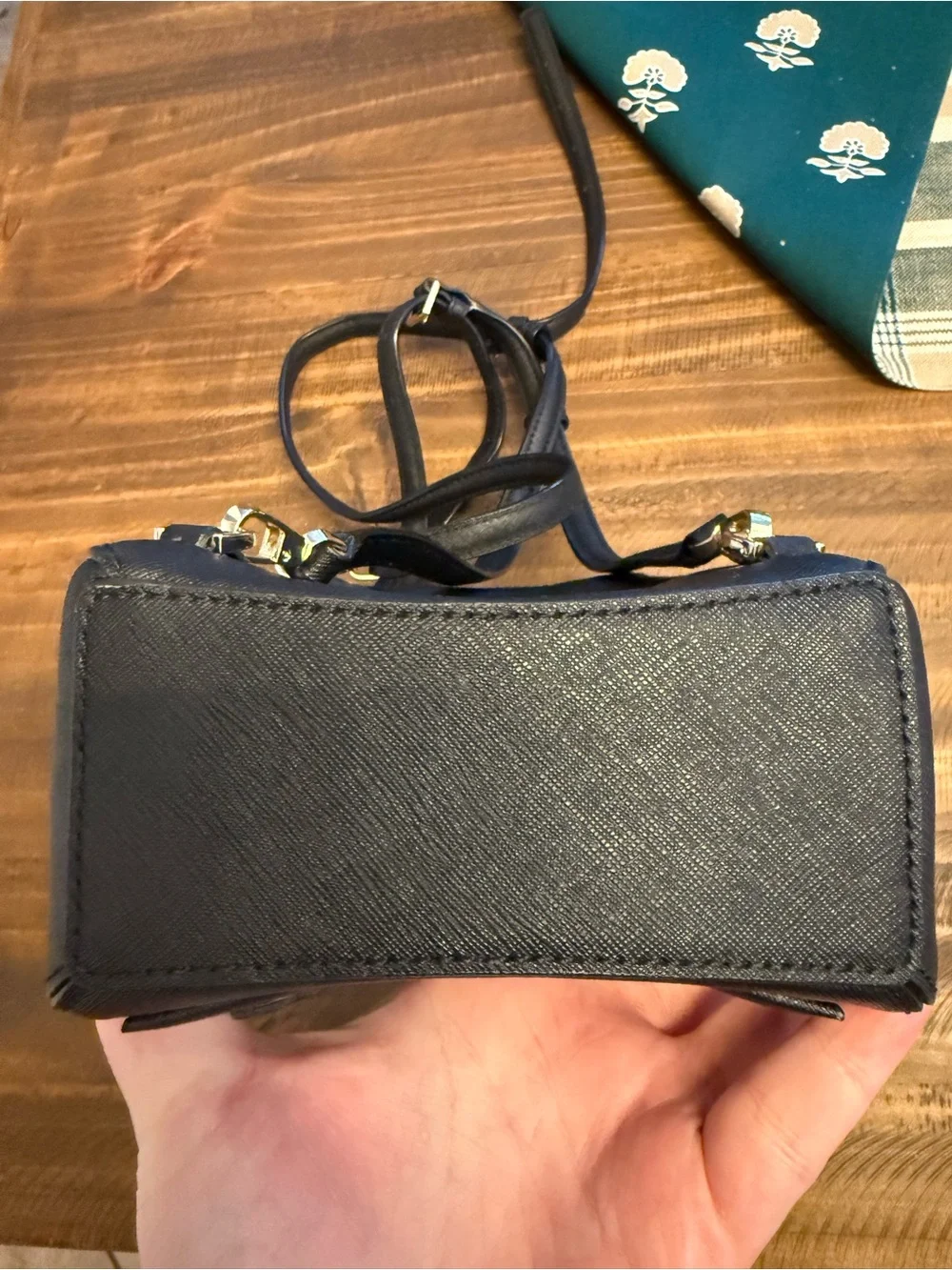 kate spade Black Mini Crossbody with Pink Sequin Heart and Embellishments